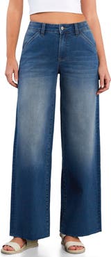 HINT OF BLU Raw Hem Wide Leg Carpenter Jeans