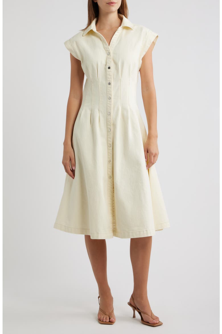 Edie Pleat Waist Denim Shirtdress, Main, color, ECRU