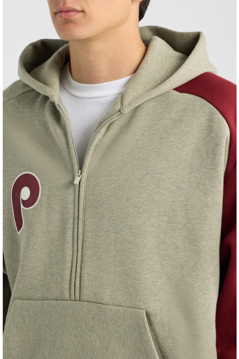 x MLB Philadelphia Phillies Cotton Blend Fleece Half Zip Hoodie, Alternate, color, SEAL HEATHER/ CABERNET