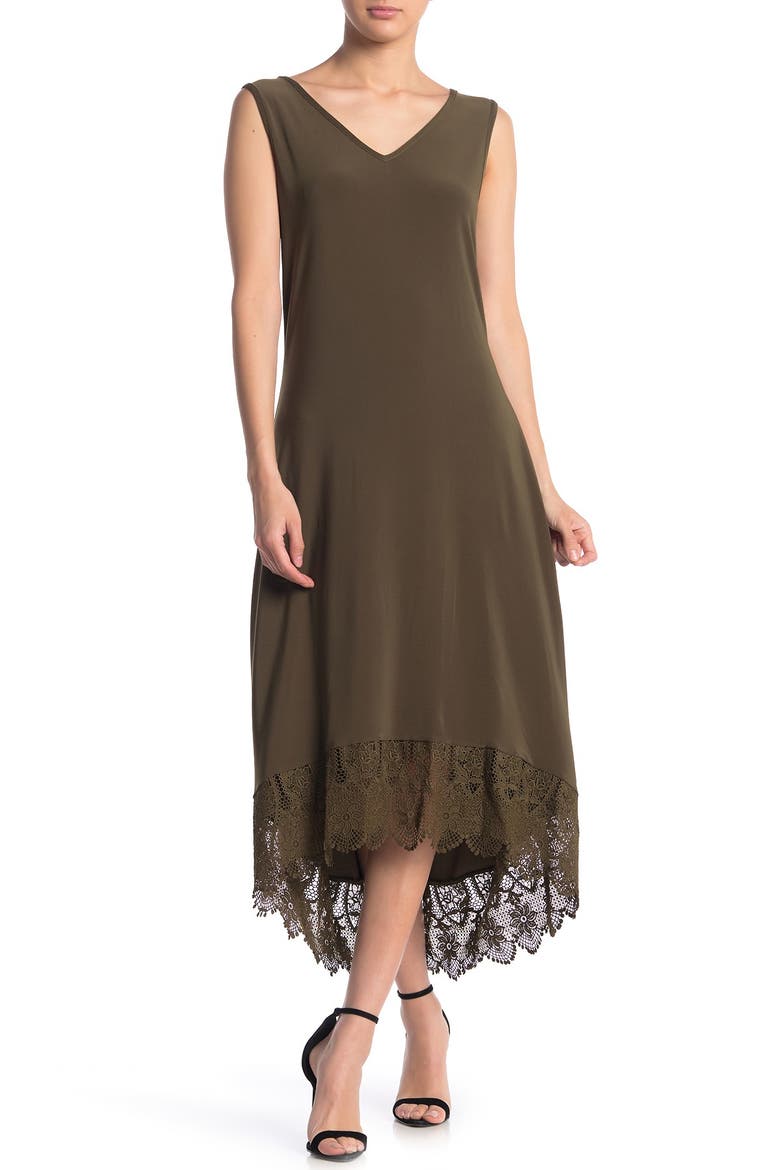 V-Neck Sleeveless Lace Hem High/Low Dress, Main, color, DARK OLIVE