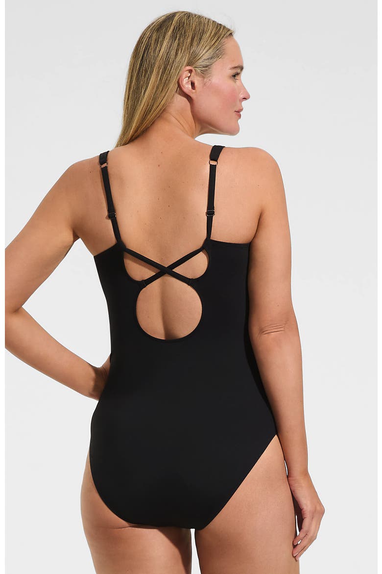 Plus Size V-Neck High Leg Strappy Back One Piece, Alternate, color, Black