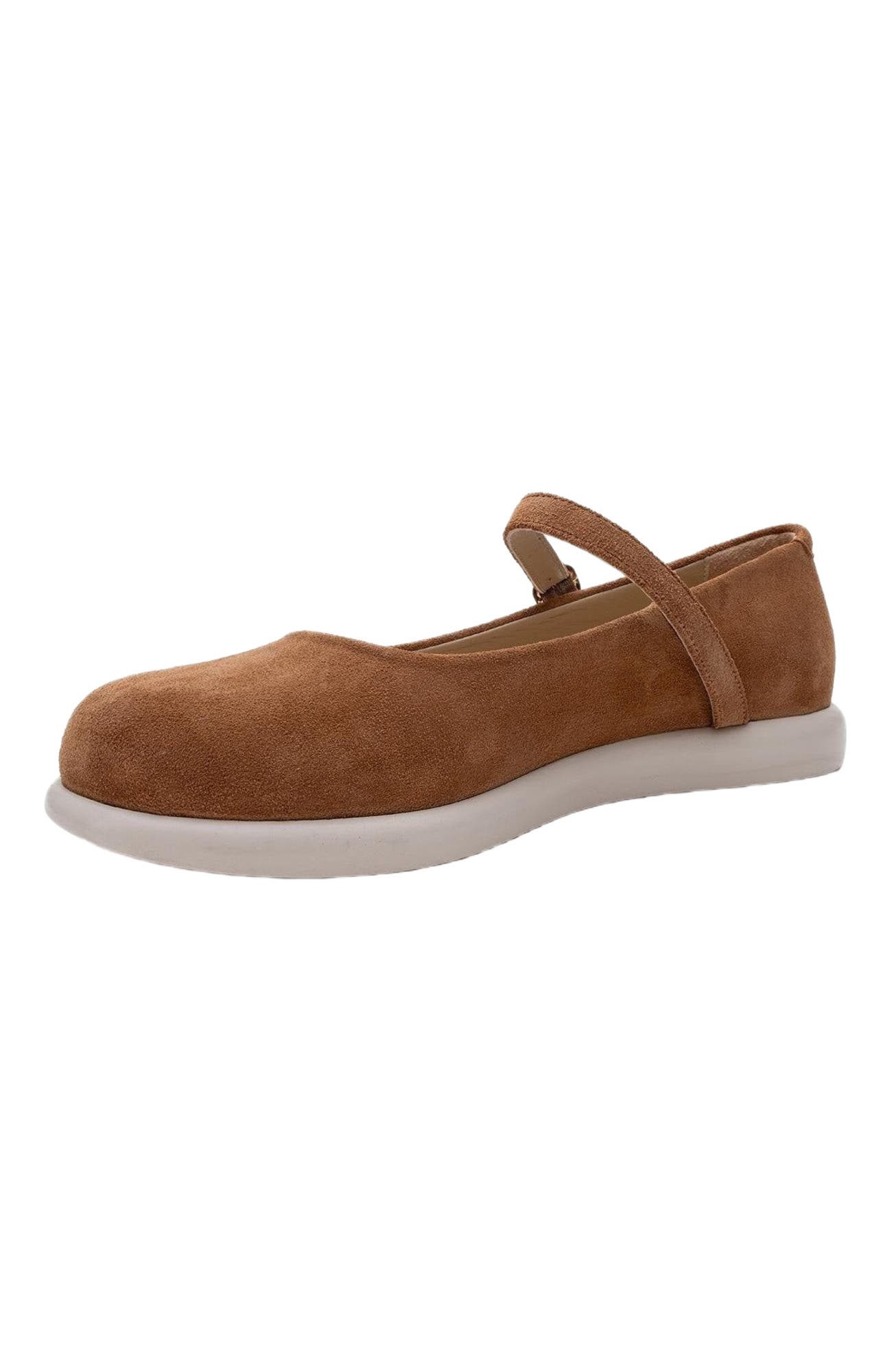 Forever & Always Shoes ANISA Leather Strap Flat, Alternate, color, Cognac Suede Leather