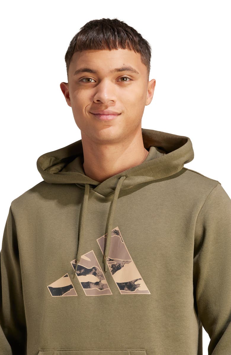 adidas Camo Logo Fleece Graphic Hoodie, Alternate, color, Olive Strata