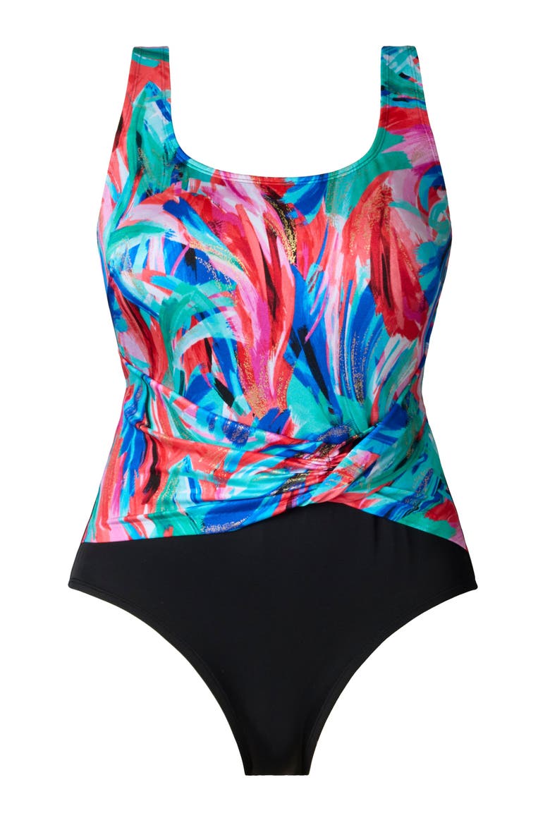 Twist Pull Sash Tank Long Torso One-Piece Swimsuit, Alternate, color, Carnival Dance