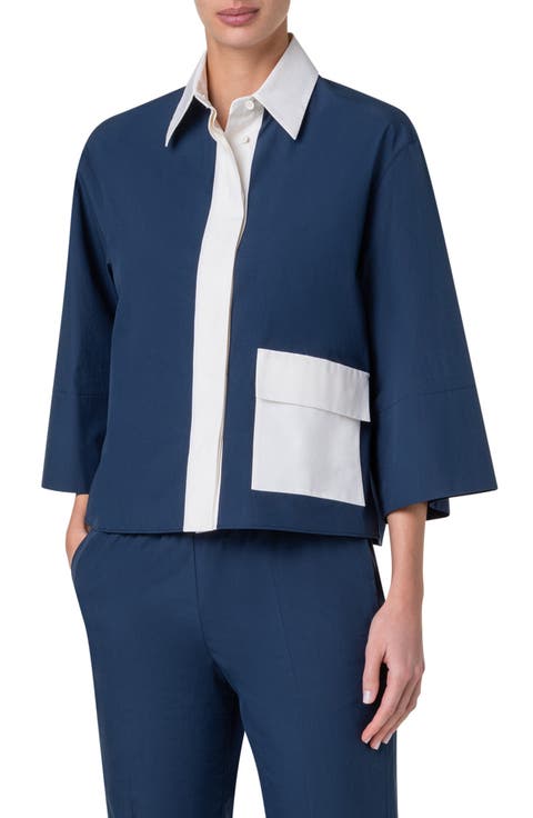 Boxy Colorblock Poplin Button-Up Shirt