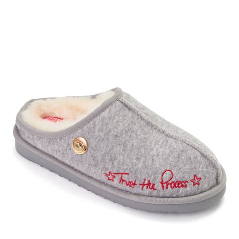 Daniella Karagach's Fireside Women's Embroidered Knit Shearling Clog Slippers