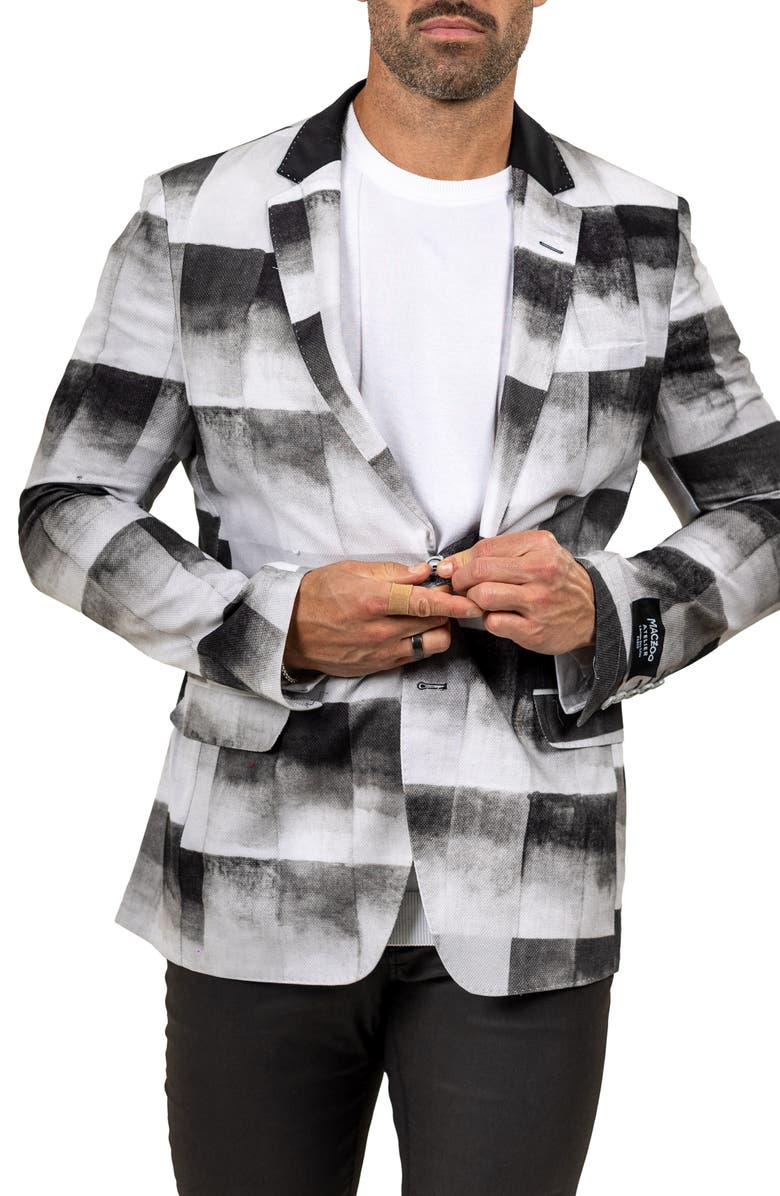 Maceoo Unconstructed Marthyr022 Black Cotton Patchwork Blazer, Alternate, color, Grey