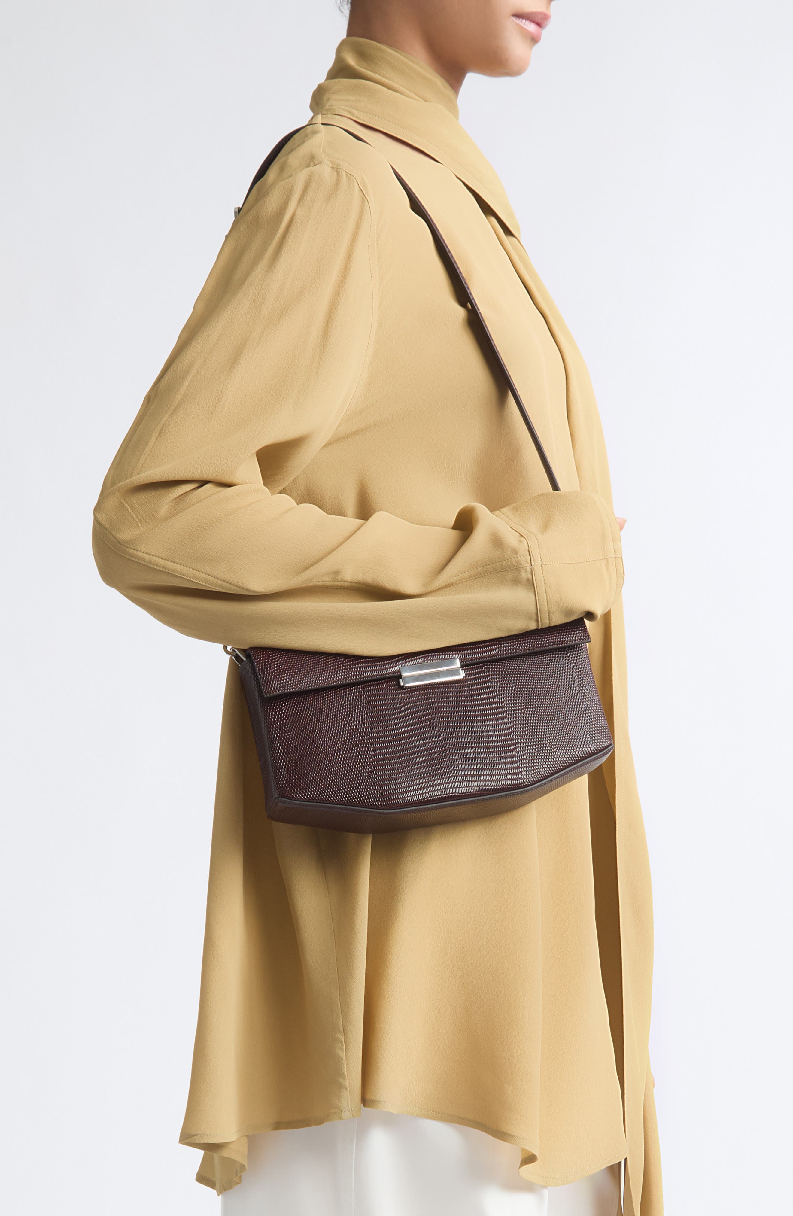 Clip Lizard Embossed Leather Bag, Alternate, color, BROWN