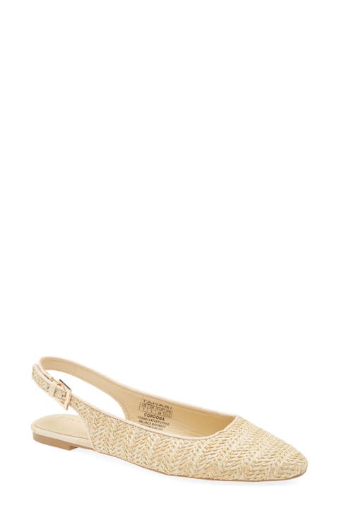 Faux Raffia Slingback Flat (Women)
