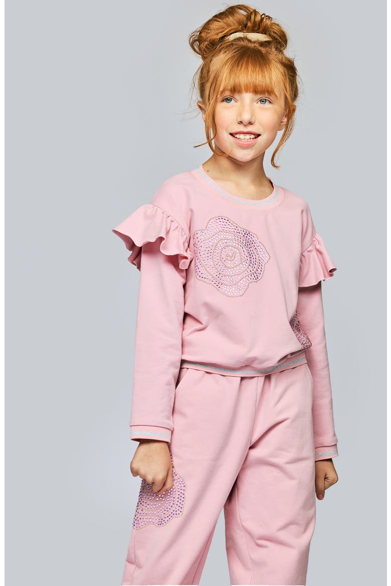 Kids' Rhinestone Rose Jogger Pants, Alternate, color, PINK