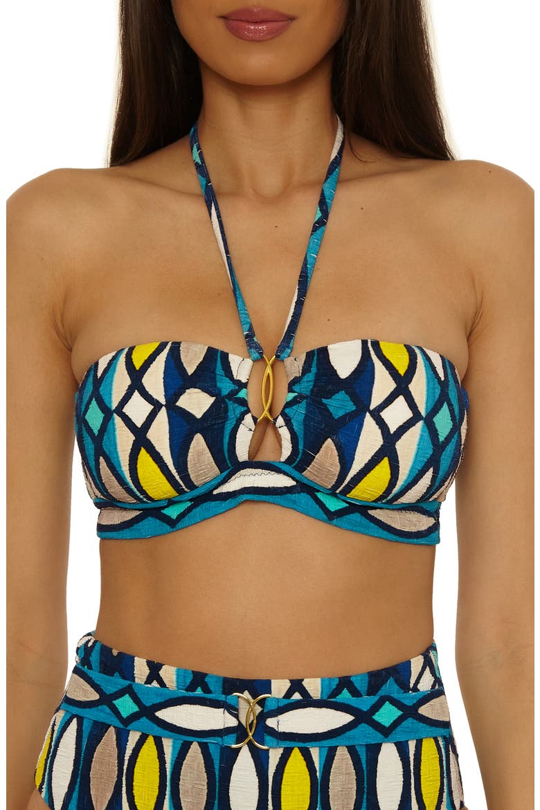 Paros Belted High Waist Bikini Bottoms, Main, color, BLUE MULTI