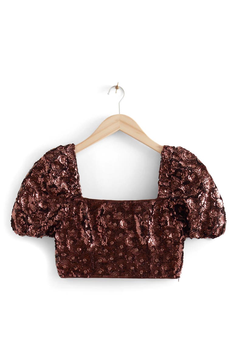 & Other Stories Floral Sequin Crop Top, Main, color, Brown