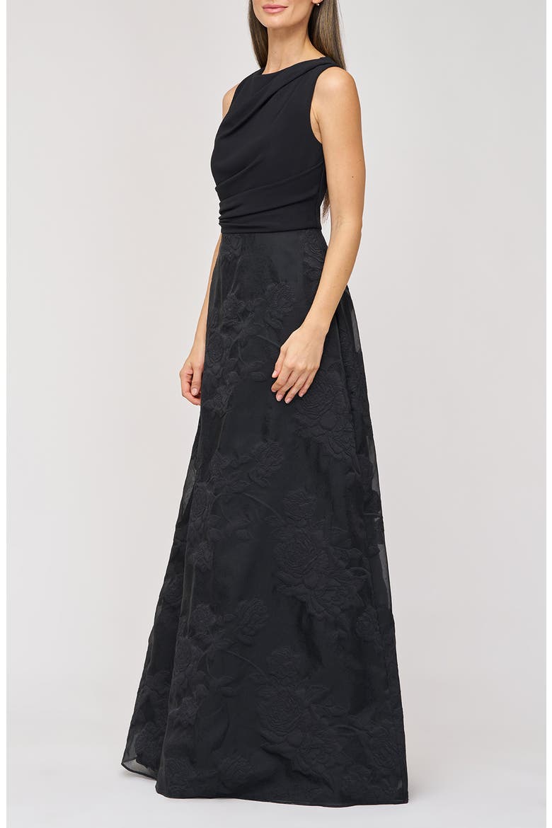Valery Mixed Media Sleeveless Gown, Alternate, color, BLACK