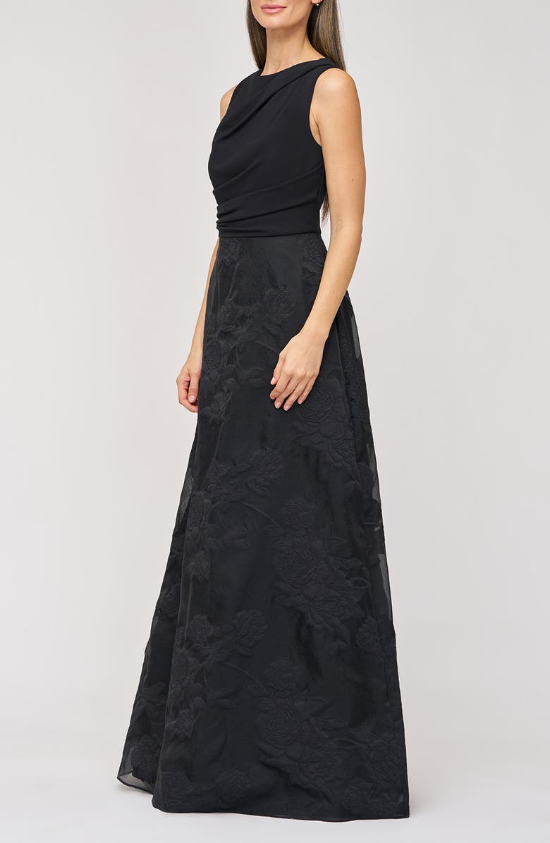 JS Collections Valery Mixed Media Sleeveless Gown, Alternate, color, Black
