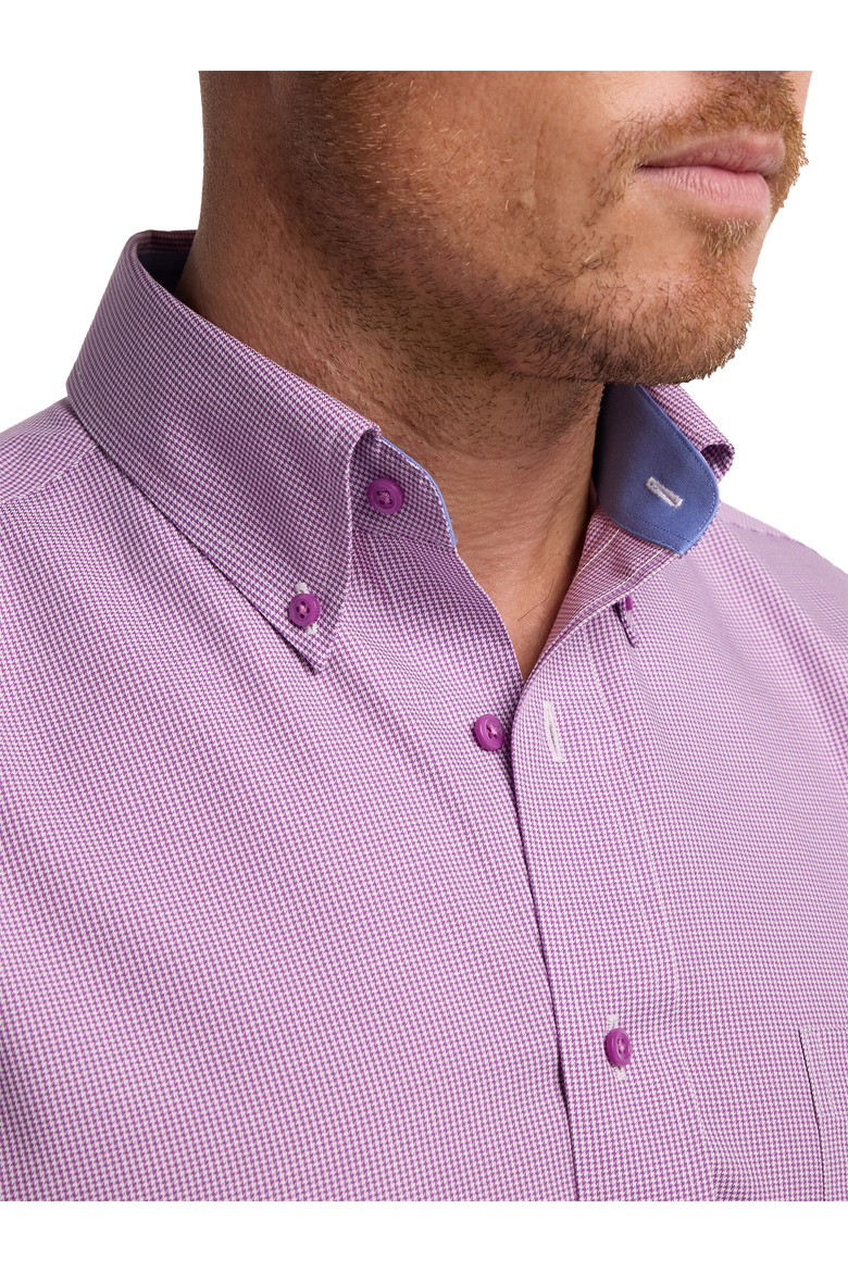 Cotton Buttondown Collar Twill Slim Contrast Trim Button Cuff Long Sleeve Shirt, Alternate, color, Purple