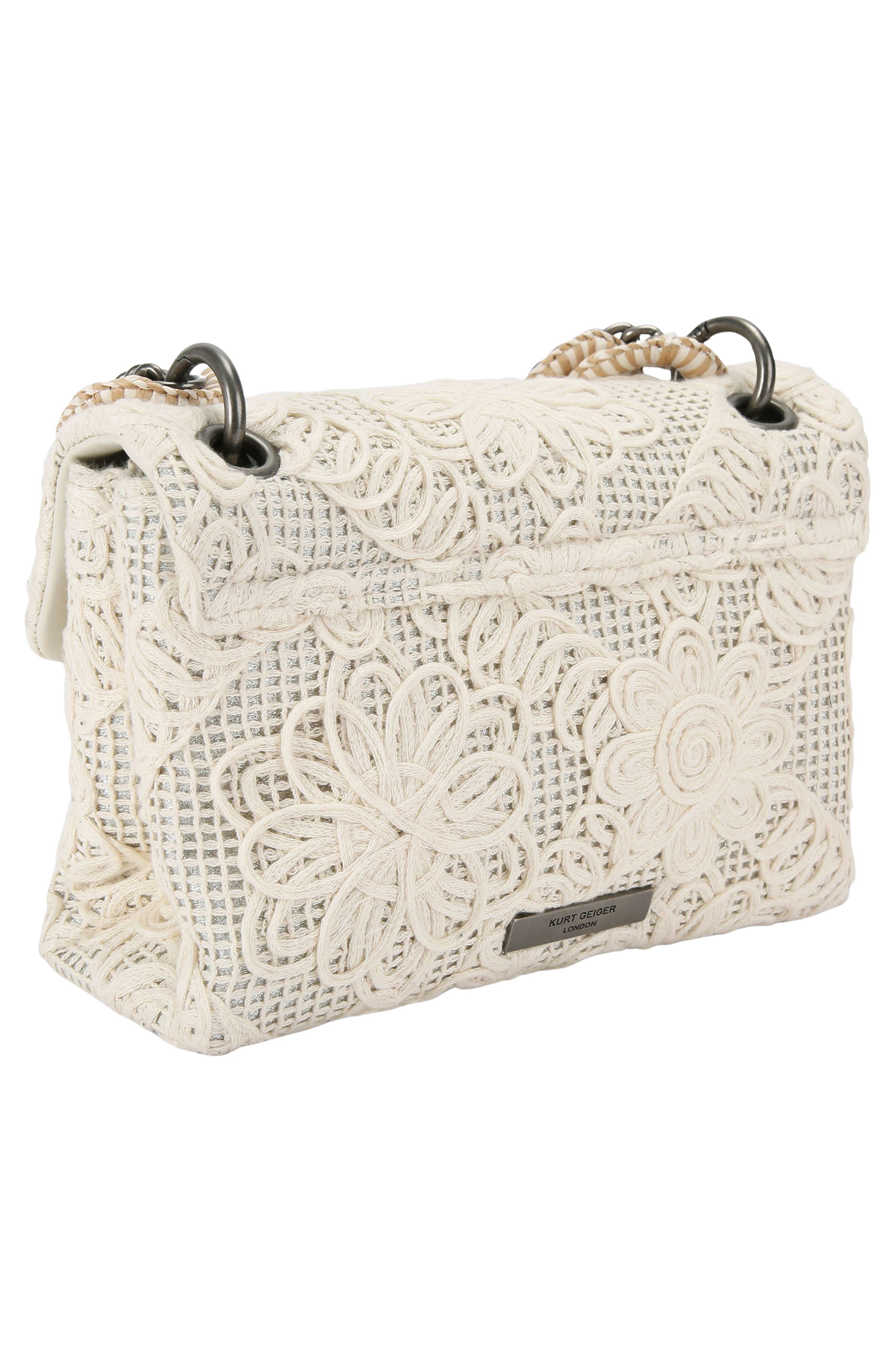 Kurt Geiger London Medium Kensington Flower Lace Convertible Shoulder Bag, Alternate, color, Cream Comb