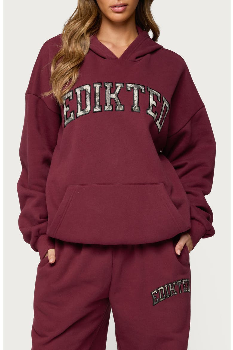 Camo Crush Oversize Fleece Logo Hoodie, Main, color, BURGUNDY