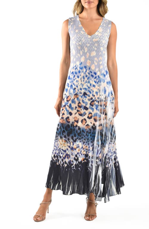 Komarov Georgette & Chiffon Cocktail Maxi Dress In Sky Leopard
