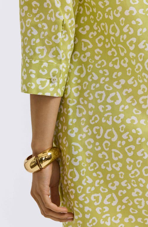 Foxcroft Sloane Leopard Spot Shirtdress In Chartreuse Multi
