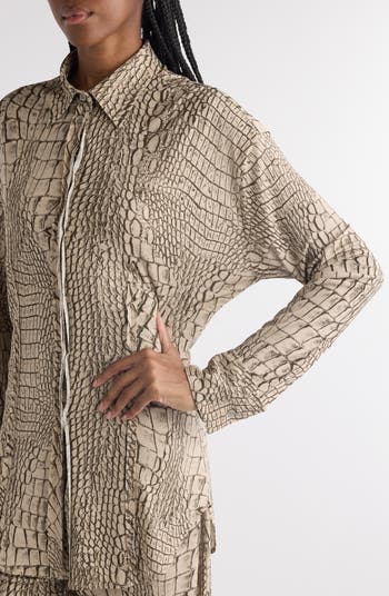 Suri Croc Print Jersey Button-Up Shirt
