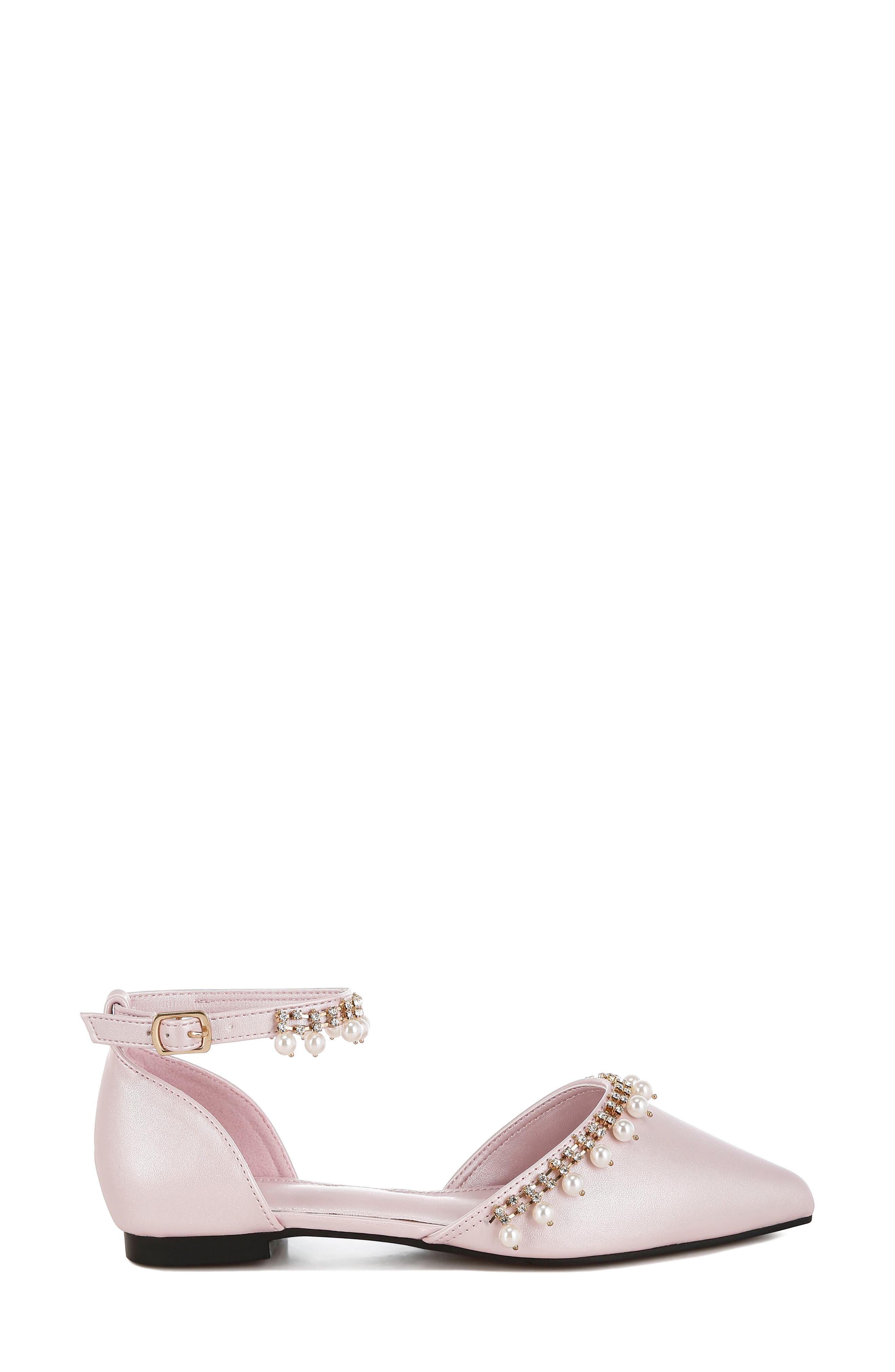 Aouva Rhinestone & Faux Pearl Almond Toe Flat, Alternate, color, PINK