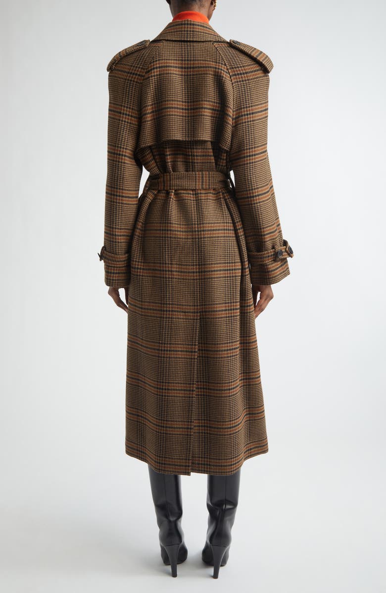 Saint Laurent Prince of Wales Wool Trench Coat, Alternate, color, Marron/ Beige/ Roux