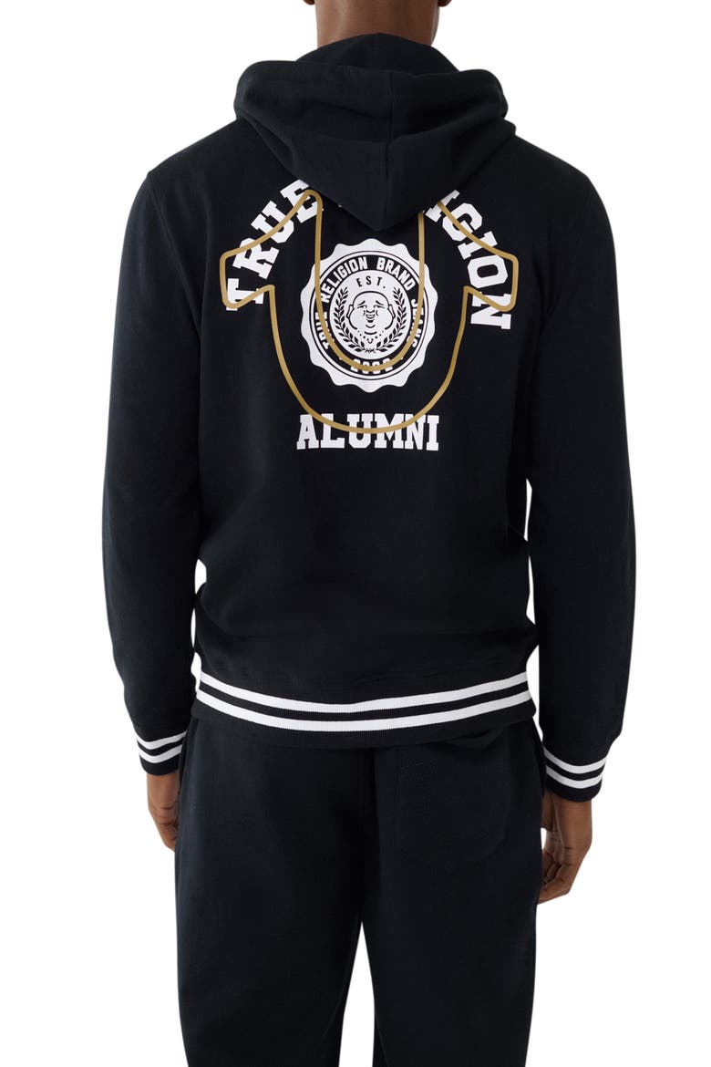 Alumni Full Zip Hooded Jacket, Alternate, color, JET BLACK