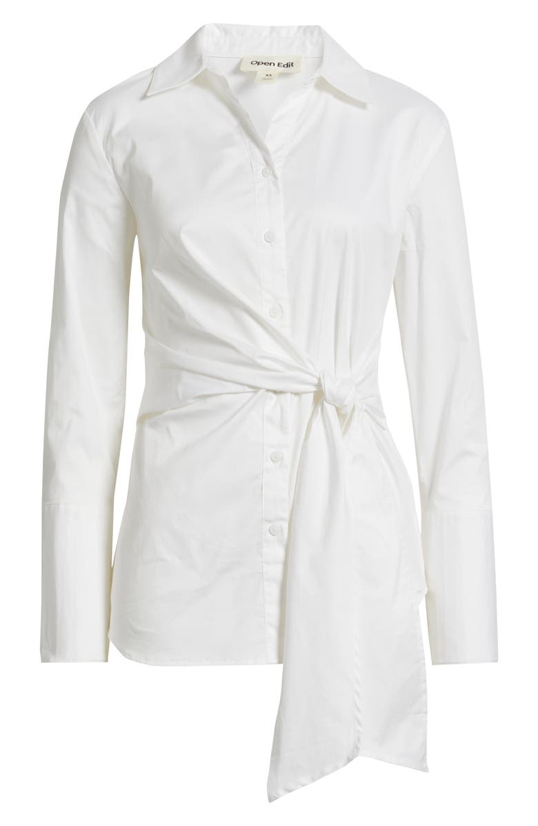 Open Edit Waist Tie Cotton Poplin Button-Up Shirt, Main, color, White