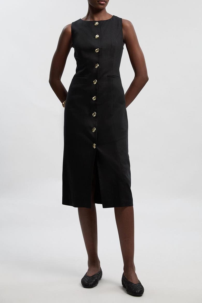 Linen Pencil Midi Dress, Alternate, color, Black