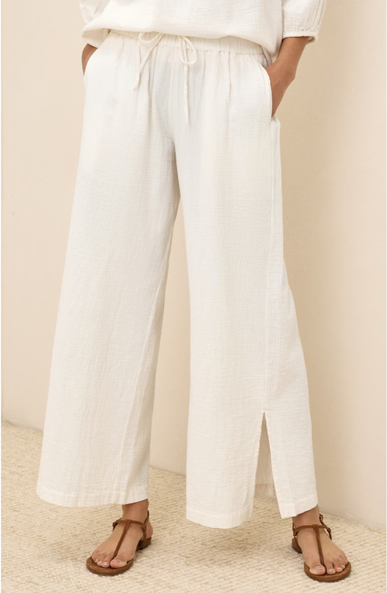 Pact Organic Cotton Coastal Double Gauze Split Hem Pant, Alternate, color, Sea Salt