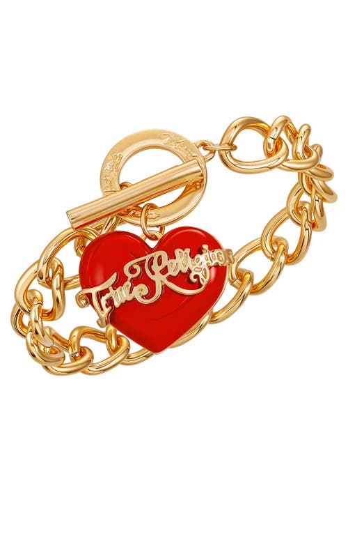 True Religion Chunky Red Heart Charm Bracelet In Gold