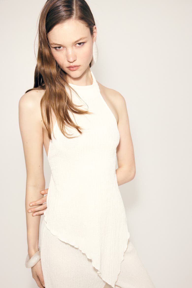 Crinkled Halterneck Top, Alternate, color, Cream