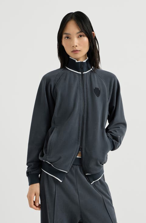 Cotton smooth French terry sweatshirt with zip and logo