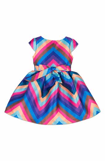 JOE-ELLA Striped Short Sleeve Taffeta Dress