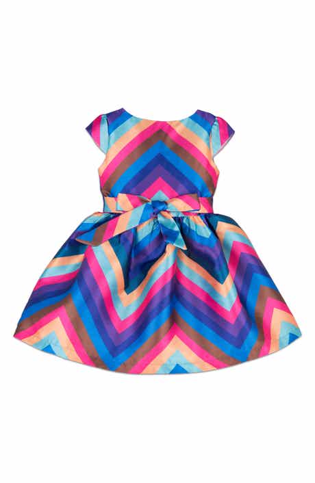 JOE-ELLA Striped Short Sleeve Taffeta Dress