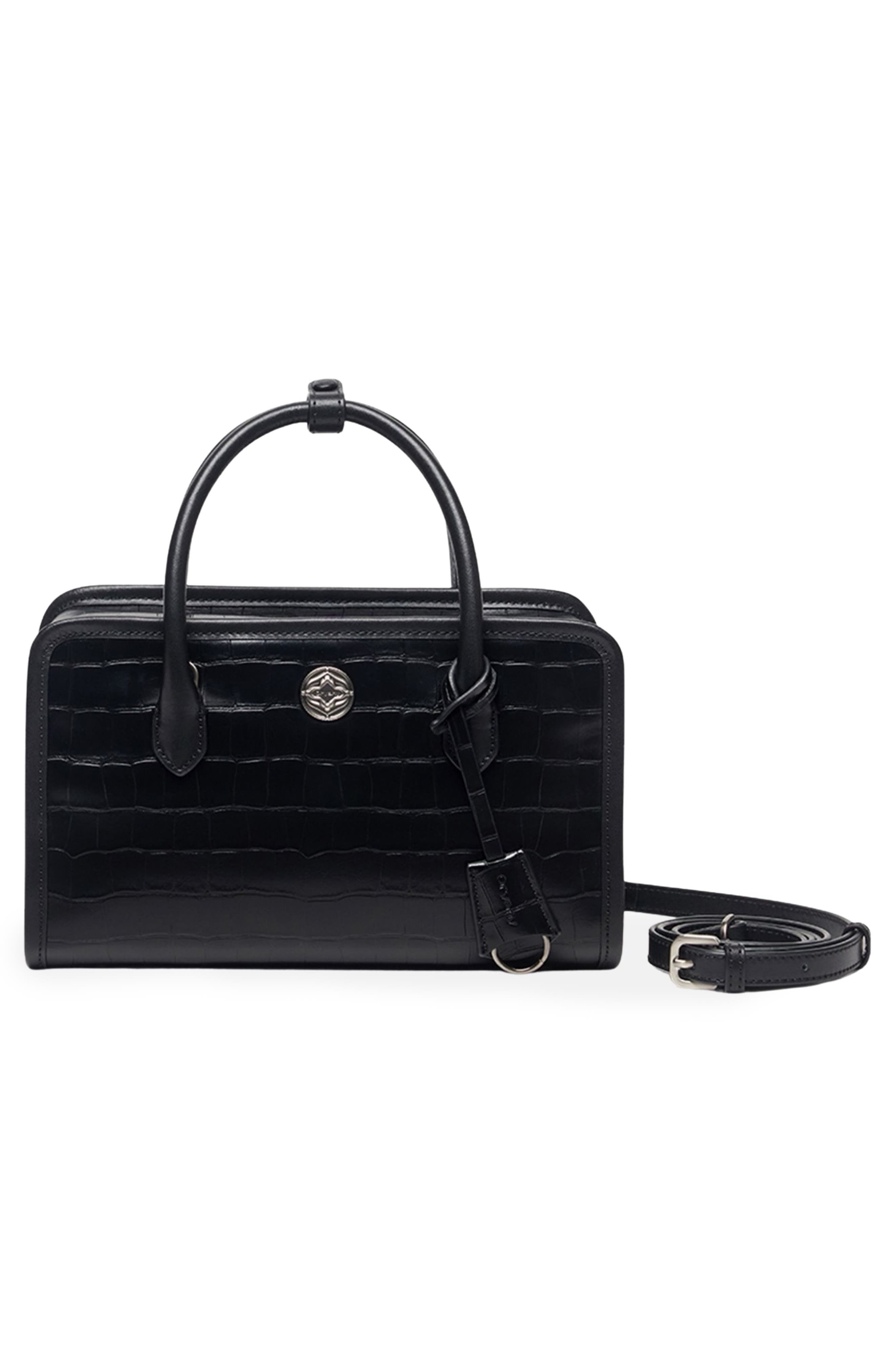 Claude Leather Satchel, Alternate, color, CROCO BLACK