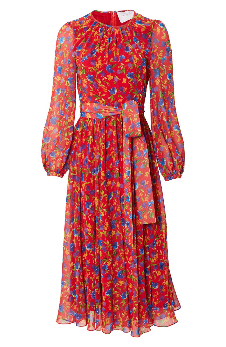 Carolina Herrera Floral Print Long Sleeve Chiffon Dress, Alternate, color, 