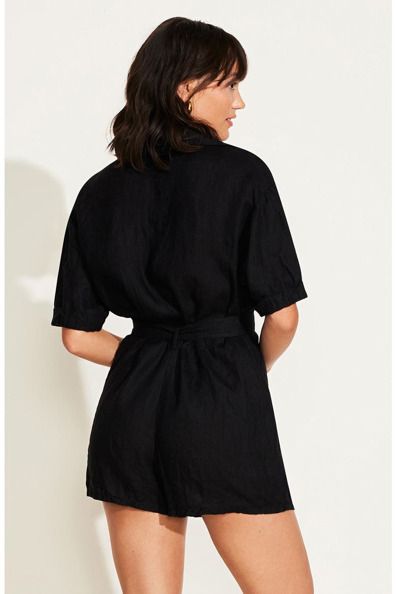 Playa Linen Cover-Up Romper, Alternate, color, BLACK