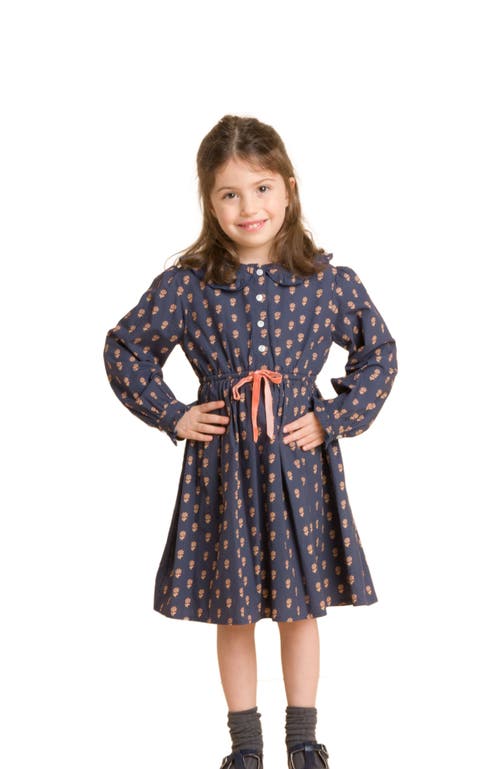 Beet World Girls' Long Sleeves Dress with Velvet Tie in Orange Floral 