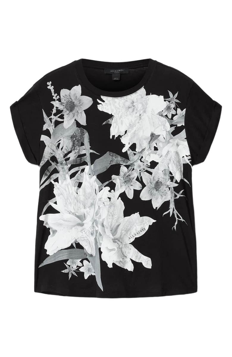 AllSaints Crystal Anna Floral T-Shirt, Alternate, color, Black