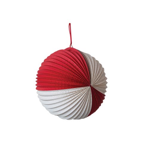 Crinkle Paper Folding Ball Ornament, Red and White