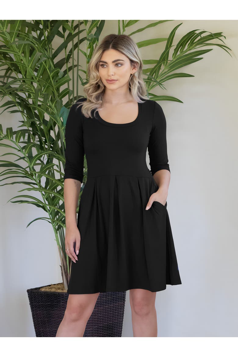 Three Quarter Sleeve Fit and Flare Mini Dress, Alternate, color, Olive