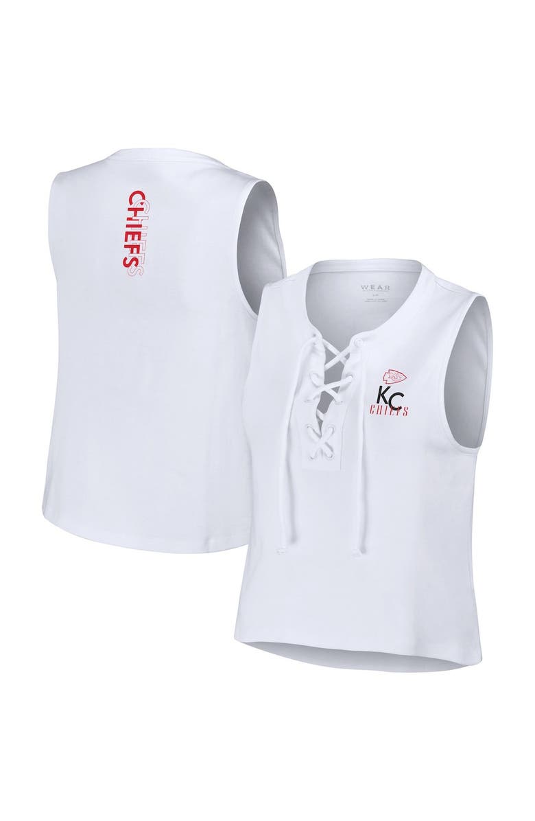 WEAR by Erin Andrews Women's WEAR by Erin Andrews  White Kansas City Chiefs Lace-Up Tank Top, Main, color, 