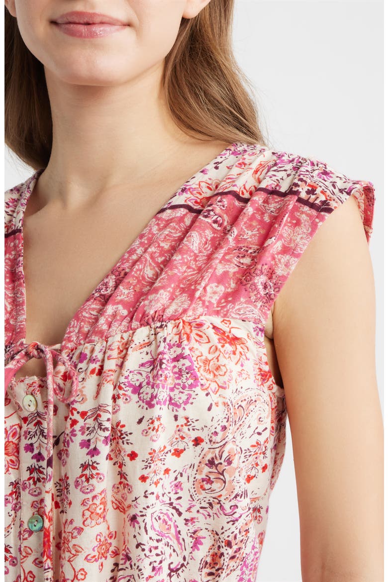 Paisley Print Sleeveless Peplum Shirt, Alternate, color, RED/ BRIGHT ROSE