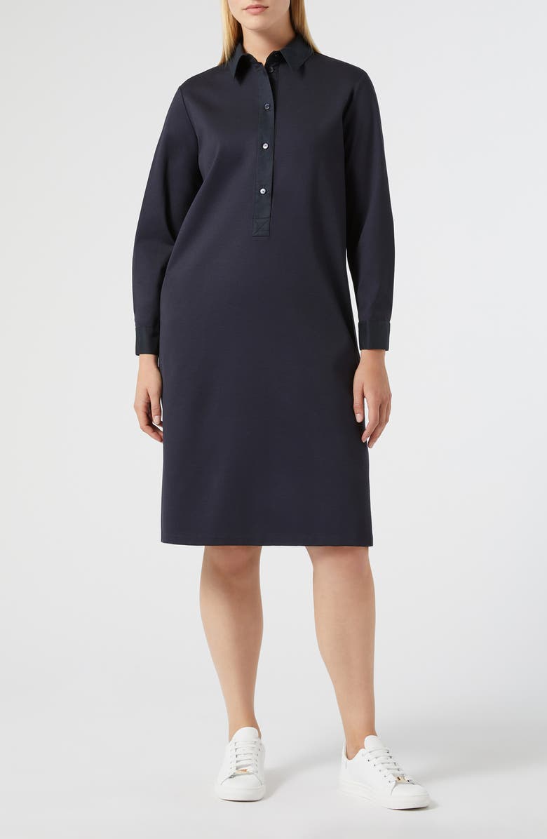 Marina Rinaldi Stadio Long Sleeve Jersey Shirtdress, Main, color, Navy