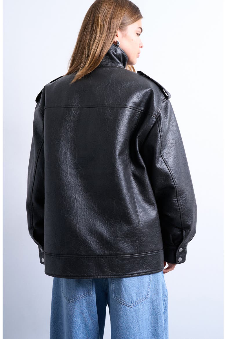 Oversize Faux Leather Jacket, Alternate, color, BLACK