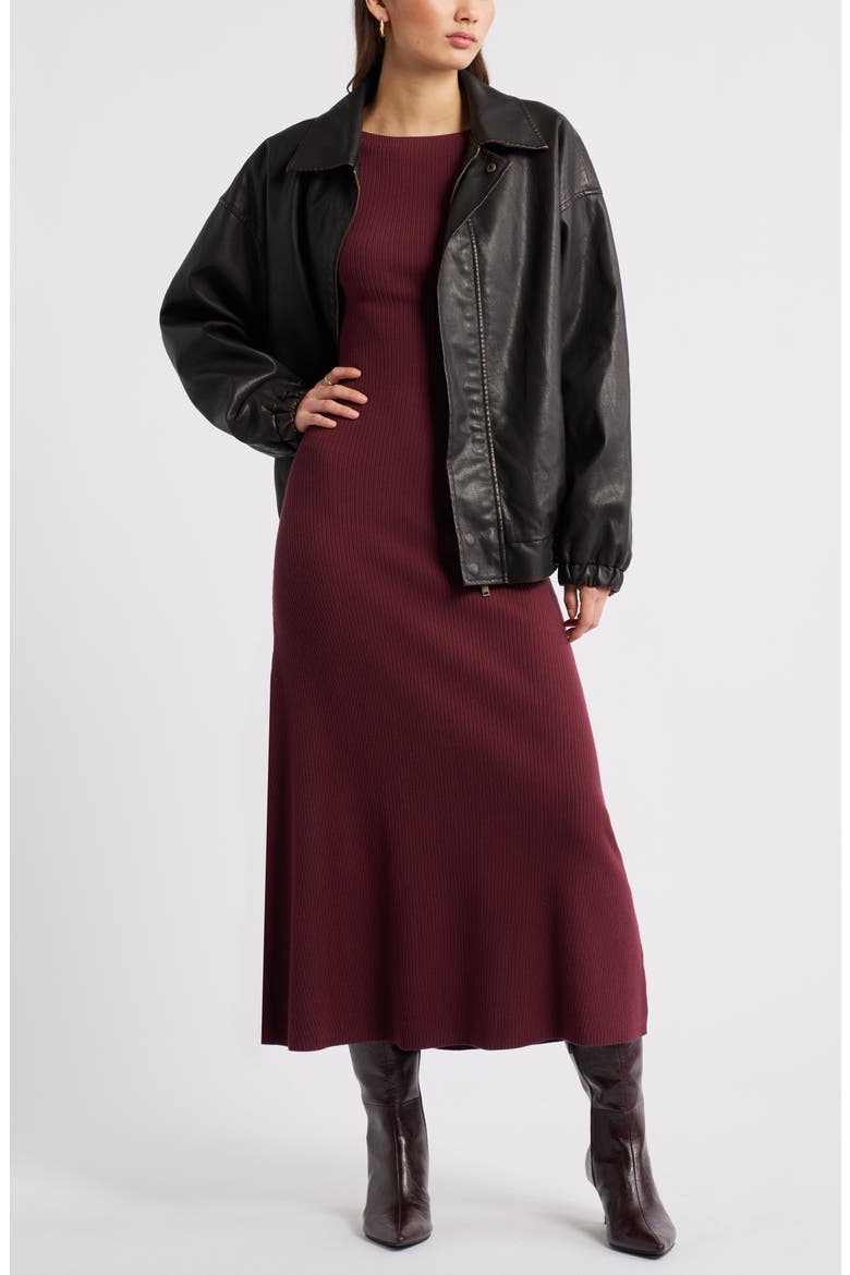 Long Sleeve Rib Maxi Dress, Alternate, color, BURGUNDY TANNIN