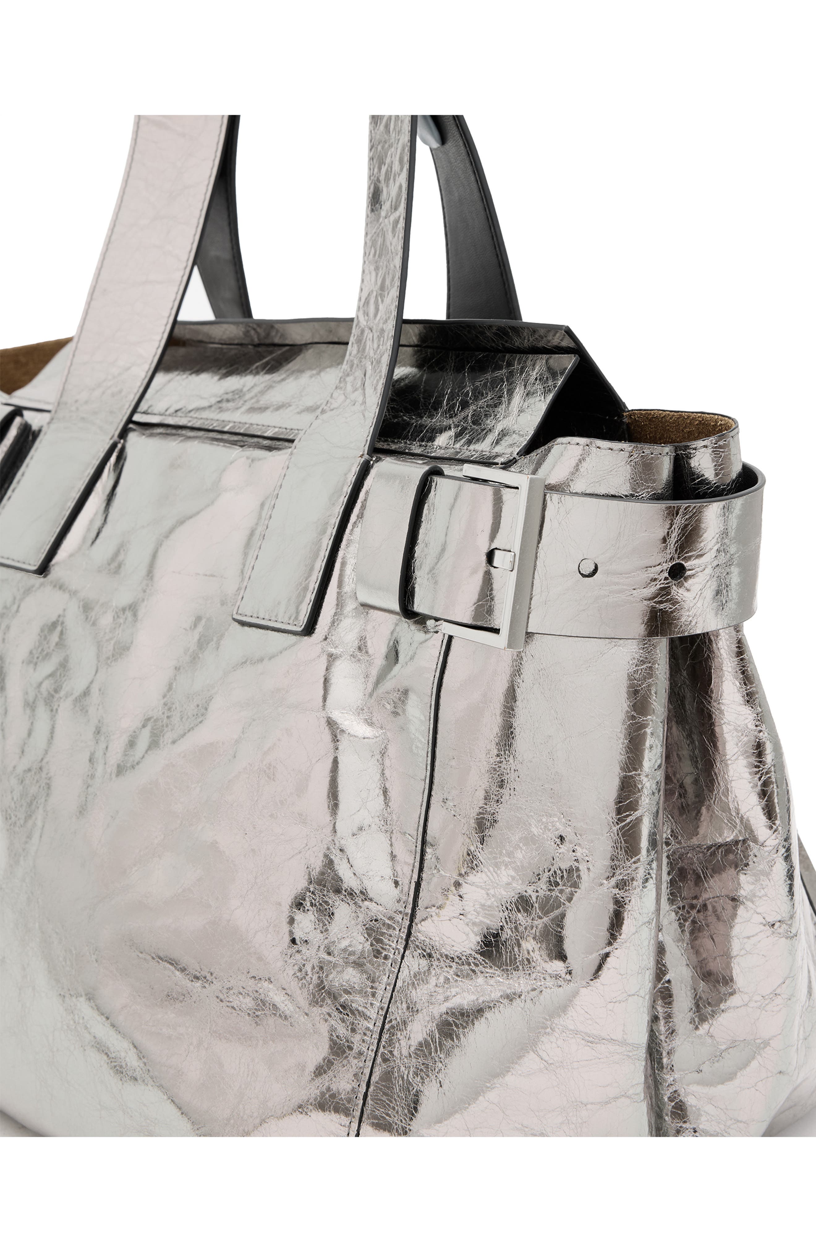 AllSaints Perez Metallic Leather Shoulder Tote, Alternate, color, 