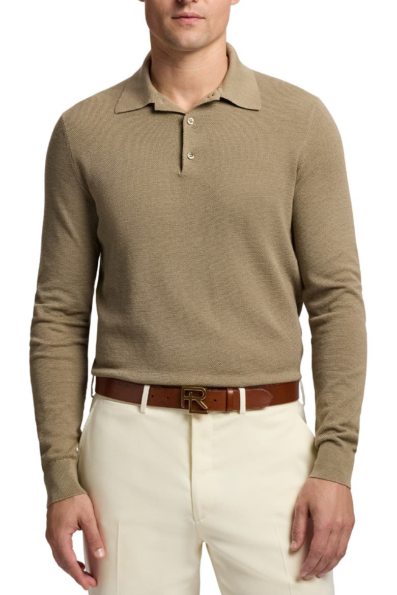 Long Sleeve Mulberry Silk & Cotton Polo Sweater, Main, color, CHESTNUT