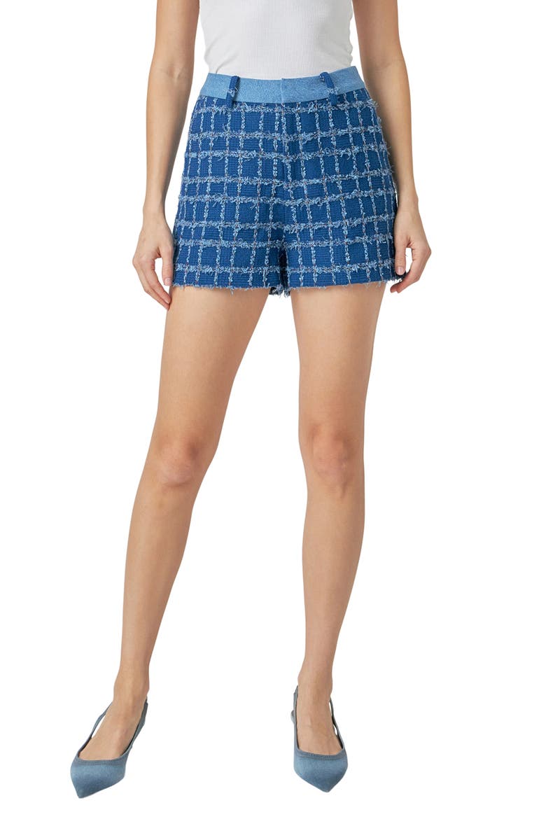High Waist Denim Tweed Shorts, Main, color, DENIM